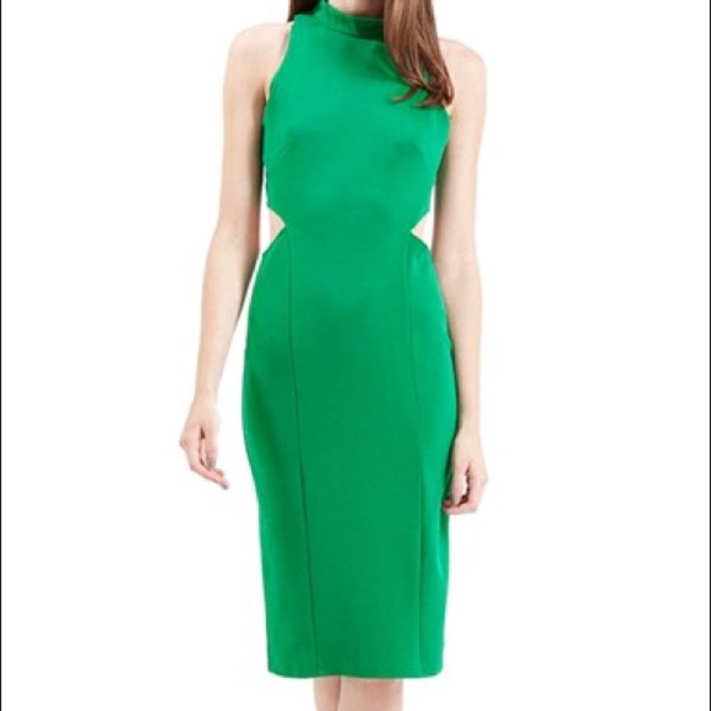 Topshop bodycon midi green dress with cut out